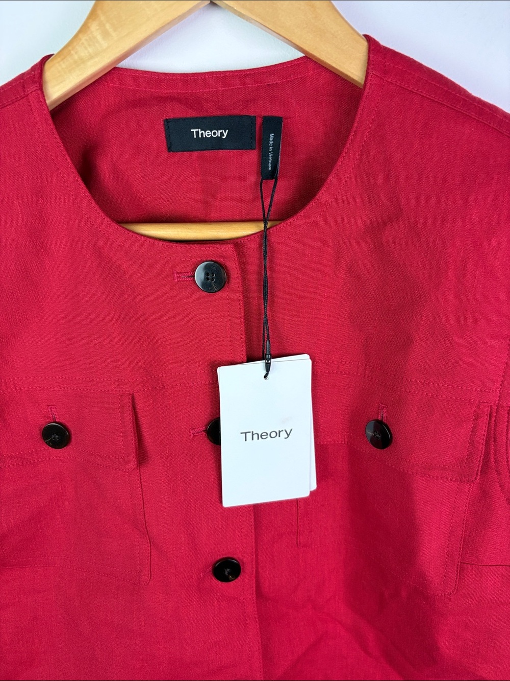 NWT Theory Women's Red Button-Front Sleeveless ‘Trucker Vest’ size 10 - Picture 5 of 9